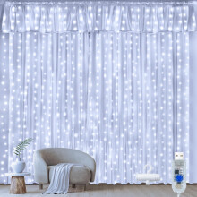 Ollny Curtain Lights Indoor Outdoor, 300LED 3mx3m Waterfall Hanging USB Plug in String Lights, Waterproof Window Lights with 8 Modes for Bedroom/Wall
