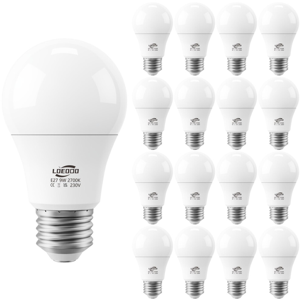 LOEODO E27 LED Screw Bulbs 60W Equivalent, 9W, 806 Lumens, 2700K Warm White, Large Screw Bulb, Non-Dimmable, Pack of 16-image-OPC-PK55KDB-NEW