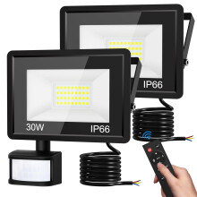 vighep Security Lights Outdoor Motion Sensor, 30W Led Pir Floodlight with Remote Control, 6500K Cold White IP66 Waterproof Outside Wall Light Mains P