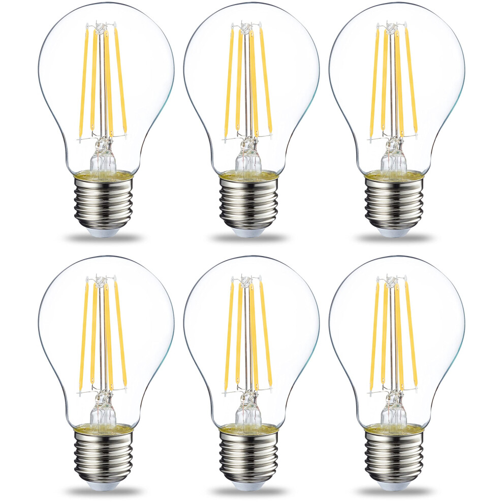 Amazon Basics LED E27 Edison Screw Bulb, 7W (Equivalent to 60W), Clear Filament, Warm White, Non Dimmable - Pack of 6