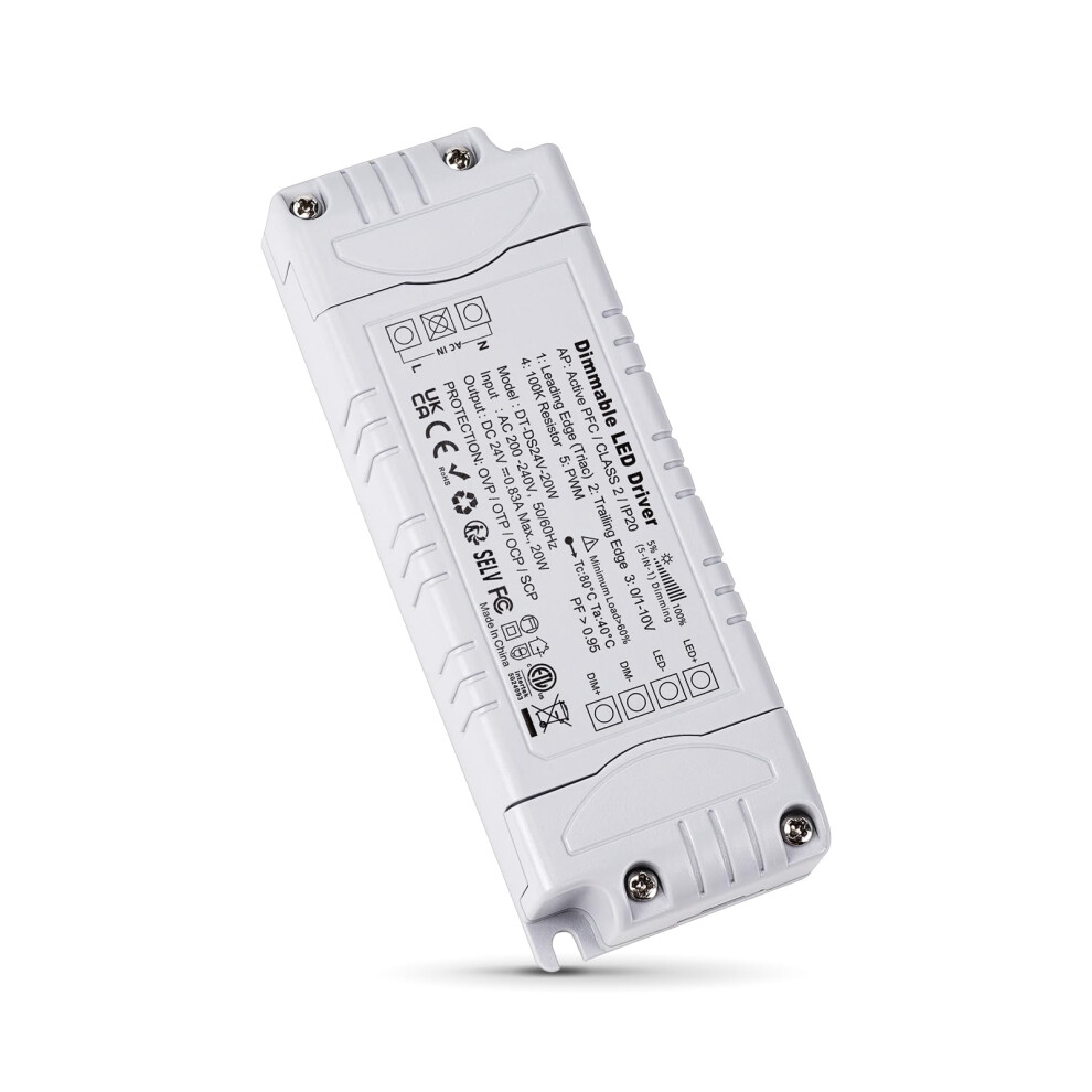 Reylax Led Driver 24V Dimmable Triac, 20W 0.83A Transformer 240 To 24V, Constant Voltage Thin Power Supply, High Power Factor, Low Voltage Transforme 74163199