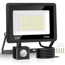 Jsdoin 50W Security Lights Outdoor Motion Sensor 4500 Lumen PIR Security Light 6500K LED Floodlights IP66 Waterproof Outside Daylight Wall Light with