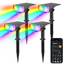 Linkind Smart Outdoor Solar Lights, RGBTW Colour Changing Waterproof Solar Spotlight with APP, Garden & Pathway Stake Lights, 4-Pack