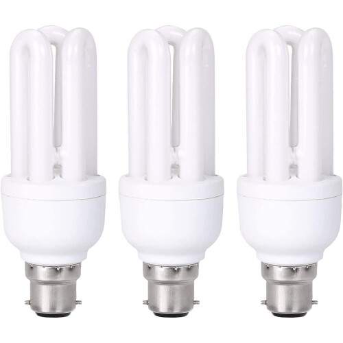 3 Pack CFL Low Energy Light Bulbs 11W=60W, Energy Saving Light Bulbs Bayonet 11W, 2 Pin, Warm White 2700K, 660 Lumens, B22 Bayonet Cap