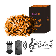 EAMBRITE Halloween Lights 20m 200 LED Orange Fairy Lights Plug in with Horror Halloween Music Sync Waterproof Outdoor String Lights Decorations for G