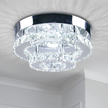 diisunbihuo Mini Crystal Chandeliers 2 Layers LED Crystal Ceiling Light Round Flush Mounted Ceiling Light for Staircase Balcany Island (Cool White)