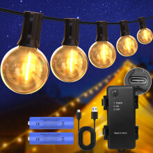 DSLebeen Battery Festoon Lights Outdoor: Rechargeable 5000mAh Battery Operated G40 LED String Lights - Waterproof 39FT 12M Decorative Bulb Lighting w