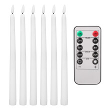 Teynewer LED Taper Candles with 10-Key Remote, Battery Operated Flameless Taper Candles Pack of 6, Warm White 3D Wick Flickering Light Dinner Candle