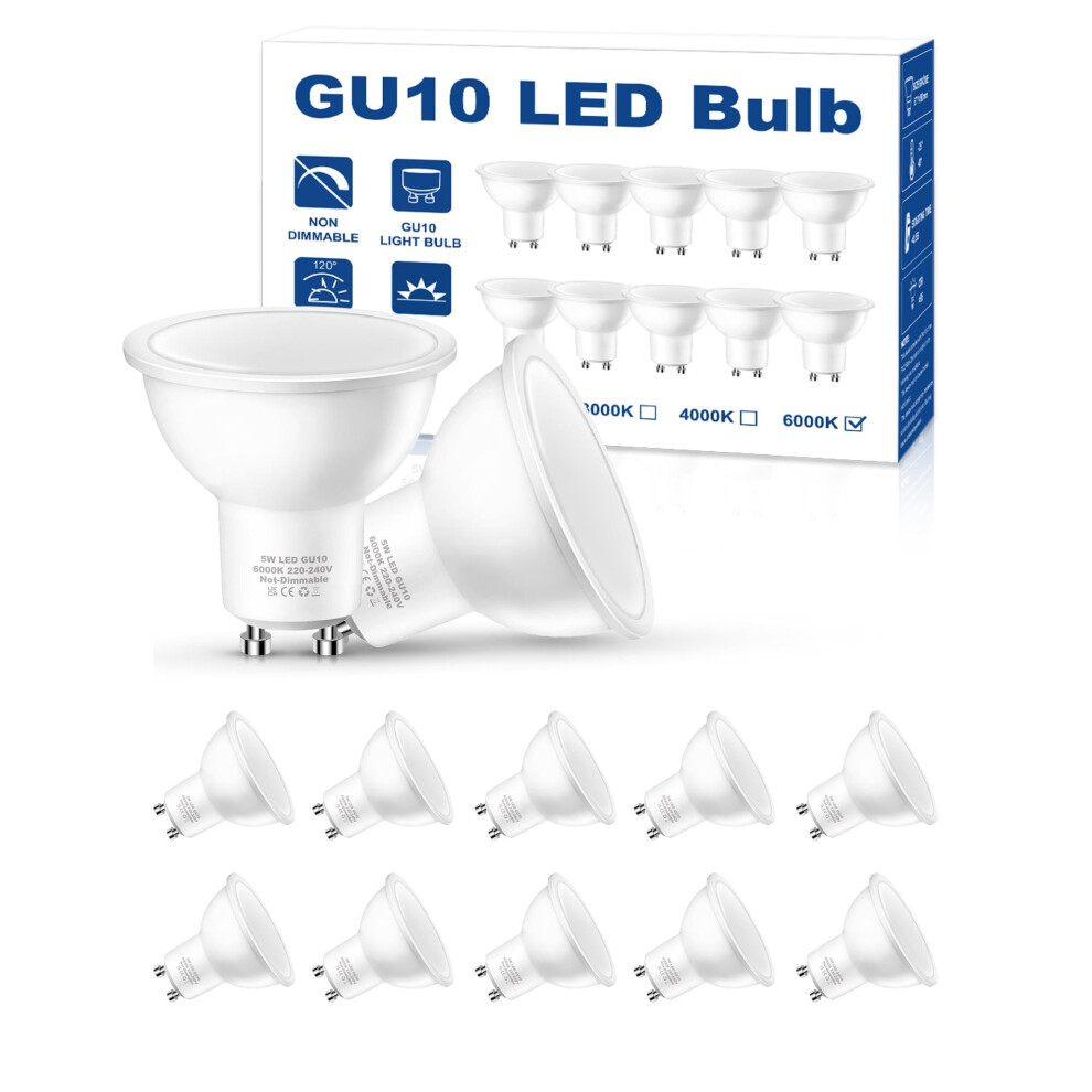 EvaStary LED GU10 Bulbs Cool White, 5W 500LM, 50W Halogen Spotlight Bulbs Equivalent, Energy Saving GU10 LED Light Bulbs, 120Wide Beam, Non-Dimmable