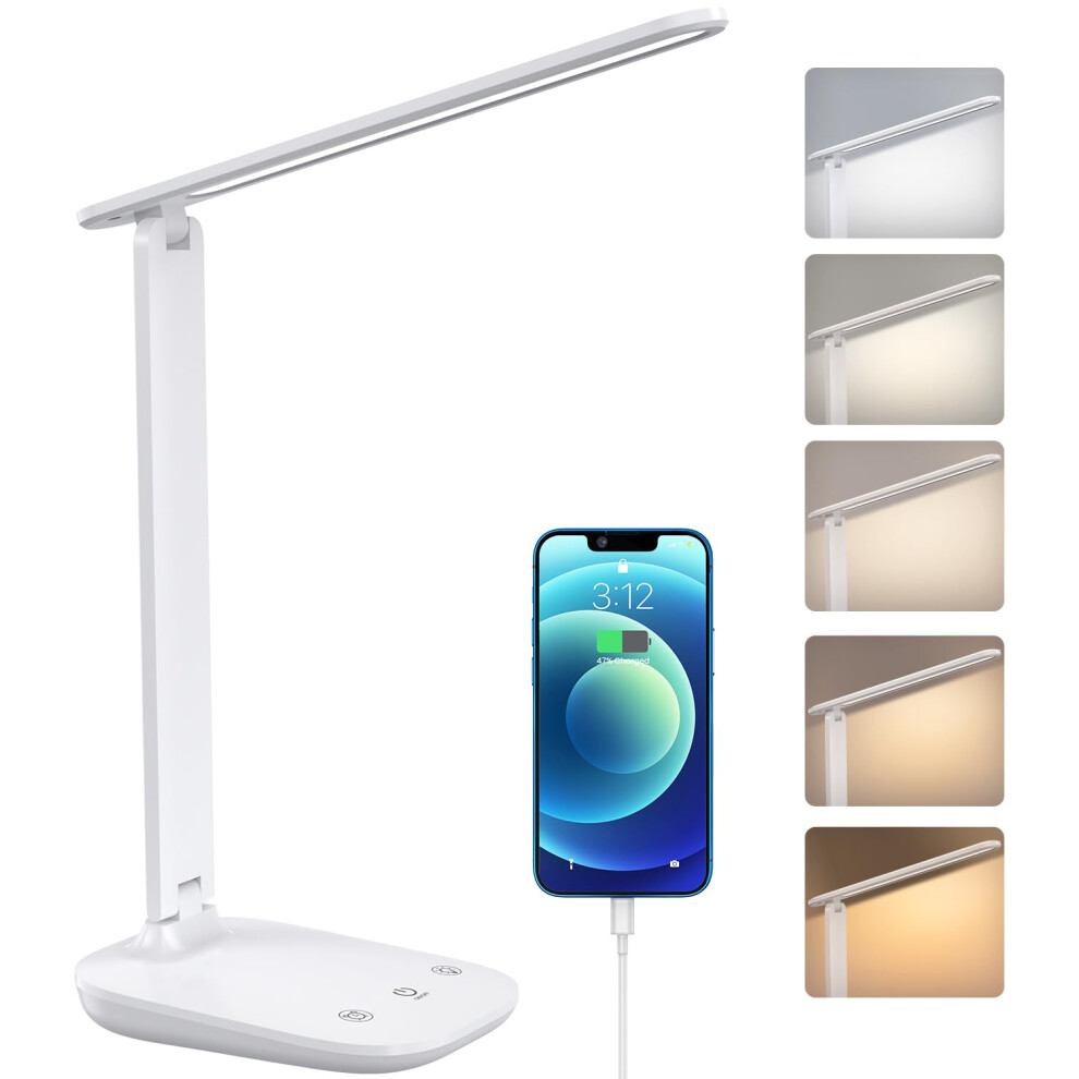 Desk lamp, Eye-Caring LED Desk Lamp with USB Charging Port, 5 Light Modes, 700 Lumen Stepless Dimmable Desk Light with Timer, Memory Function, Daylig-image-OPC-PK55NJW-NEW