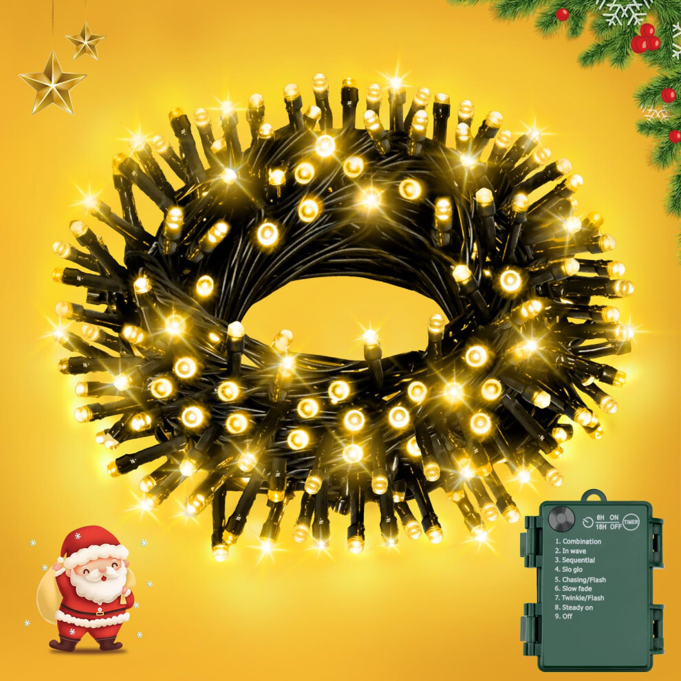Ffzzkj Christmas Lights Outdoor Timer 8 Modes Battery Operated Waterproof 10Ft/3M 30 Led Indoor Waterproof For Christmas Decorations, Warm White