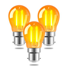 TobeBright 2.5W B22 LED Bayonet Vintage Light Bulb Fitting,G45 Golf Ball Bulb Large Bayonet,BC Low Watt Orange Decorative Filament Light Bulb,Amber W