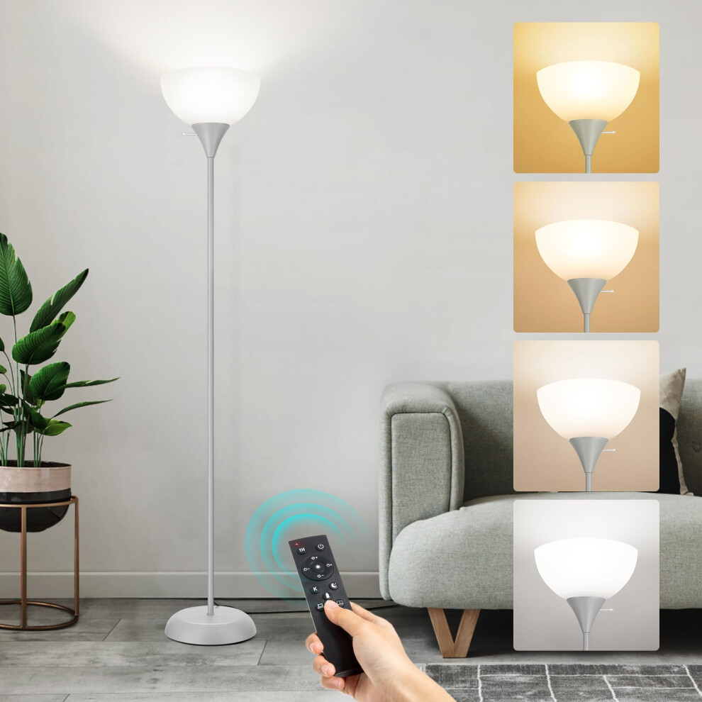 OUTON Dimmable Upligther Floor Lamp with Remote Control, 3000K-6000K Adjustable Color Temperatures, Bulb Included, 1H Timer, LED Bright Tall Torchier