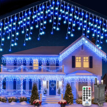 Icicle Christmas Lights Outdoor 10M - Fairy Lights Plug in Cool White & Blue Connectable Waterproof Led Bright Icicle Lights Mains Powered with 8 Mod