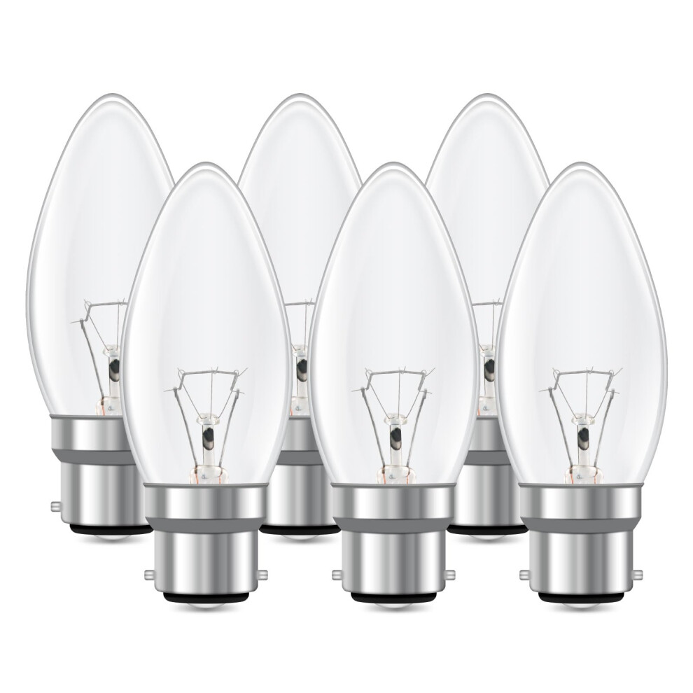6 Pack B22 Bayonet Clear Candle Light Bulb, Dimmable C35 Candle Bulb, Bayonet Light Bulb, Warm White 2700K, 600 Lumen, AC 220-240V, BC Candle Bulb, f-image-OPC-PK55MWW-NEW
