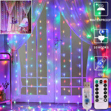 Unihoh LED Curtain Lights, Window Curtain Fairy Twinkle Lights 3mx3m 300leds USB Operated 8 Modes Icicle LED String Lights with Remote & Timer for In