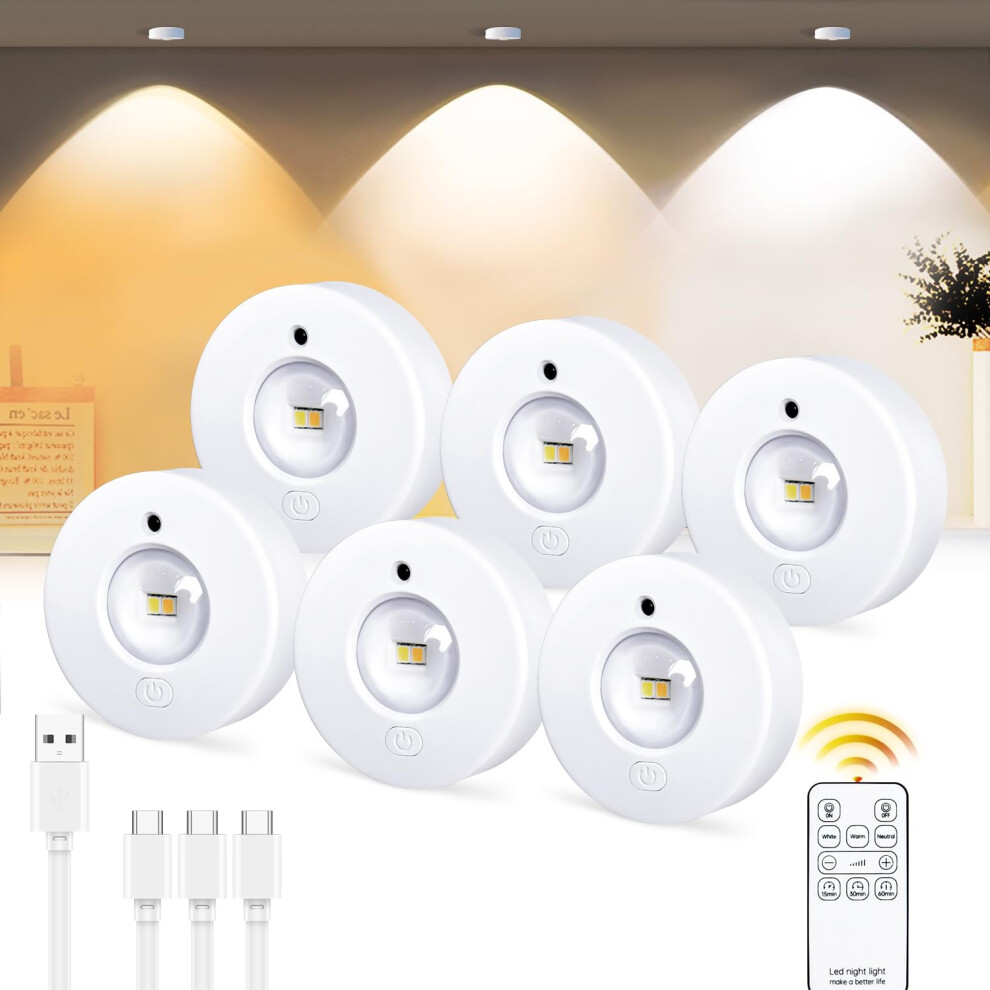 Epochglo Under Cabinet Kitchen Lights Rechargeable Wireless Puck Lights With Remote, 3 Color Temperatures Battery Operated Led Dimmable Push Lights Round Stic