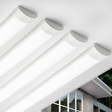 Qsmile 4 Packs LED Batten Light 4FT, PC Body, 32W Power Bright Cold White Light 6500K LED Tube Lights, Easy to Install LED Ceiling Lights for Offices