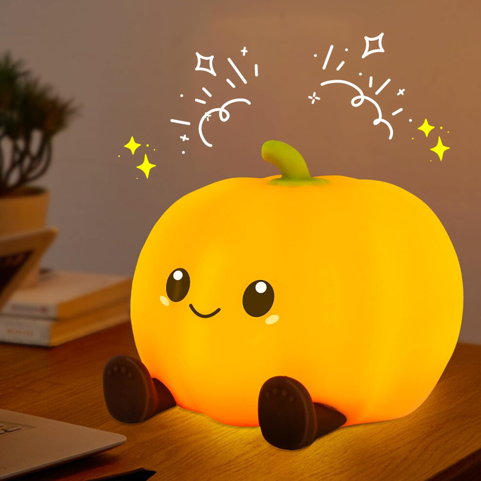 Kids Night With Timer Nursery Lamp Touch Control Silicone Rechargeable Pumpkin Night For Baby Bedside Lamp Gift For Children Light Btoiurf