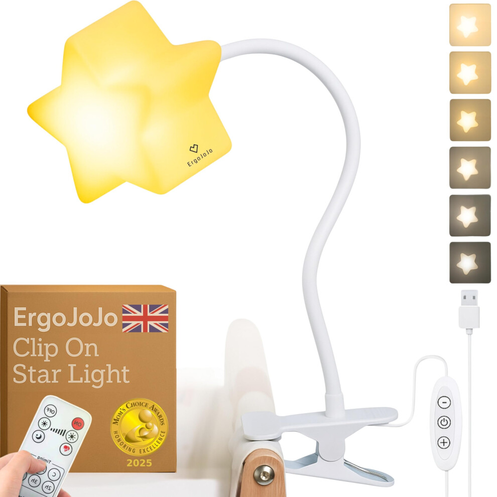 Ergojojo LED Clip On Star Light, a Unique Baby lamp - Ideal Breastfeeding, Night Light for Next to me Crib, Bedside Lamps, Bedroom Accessories, Readi