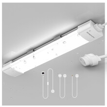 KUKUMAO LED Batten Light Daylight 6000K with Plug,Linkable LED Fluorescent Lights for Garage, Workshop, Office, Wall, Kitchen, Shed, IP65 Plug in Cei