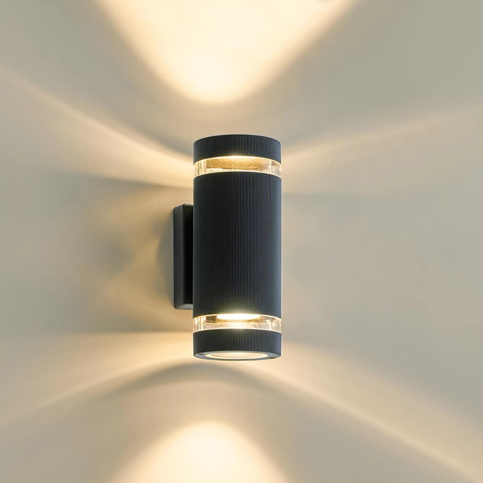 LMP Outdoor Wall Lights Mains Powered, Up Down Outside Lights Grey, IP65 External LED Front Door Lamp Porch Light Electric, Exterior GU10 Round Light-image-OPC-PK55PPN-NEW