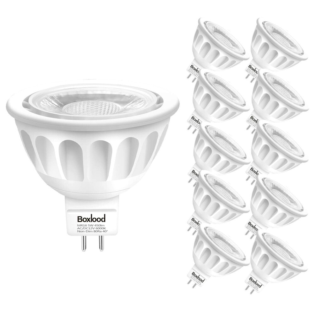 Boxlood 10 Pack MR16 LED Bulbs, 6000K Cool White Light Color, 40 Degree Beam Angle, AC/DC 12V, 5W 500lm 50W Halogen Bulb Equivalent-image-OPC-PK55P2G-NEW