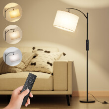 Yeeklab Arc Floor Lamps for Living Room with Remote Control, Dimmable Modern Reading Standing Lamp with Timer, Black Standard Lamps with LED Bulb for