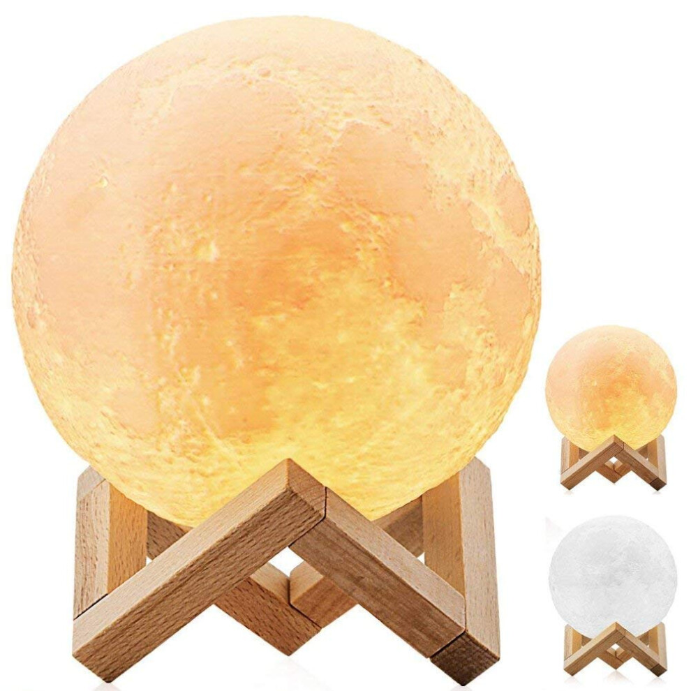 DESABF Full Moon Lamp 3D LED Night Modern Floor Lamp Dimmable Touch Control Brigntness USB Charging White Warm Light Luna Moon lamp with Stand 8cm Di