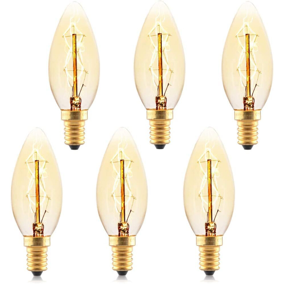 Vintage Light Bulb E14 25W, Pack of 6 Dimmable E14 SES Small Screw Bulbs, Decorative Filament Bulbs Warm White 2700K-image-OPC-PK55Q7W-NEW