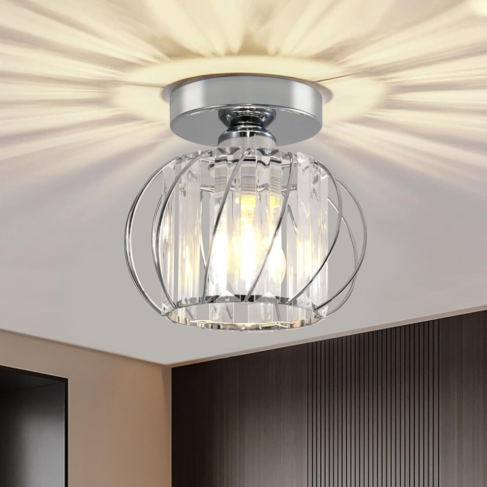 Seruno X Chandelier Crystals Ceiling Light, Chrome Modern Mini Ceiling Lighting Fixtures, Small Semi Flush Mount Ceiling Light for Living Room Bedroo-image-OPC-PK55QM5-NEW