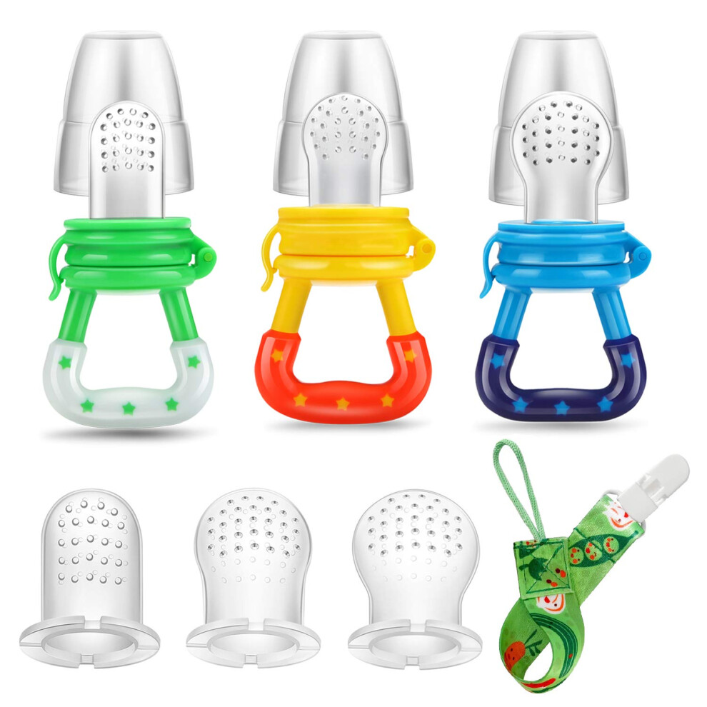 Pandaear Baby Fresh Fruit Food Feeder Pacifier (3 Pack) |Training Massaging Toy Teether| Food Grade Soft Safe Bpa-Free Silicone Pouches| Babies Toddl