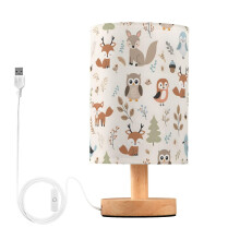 Mnsruu Bedside Table Lamp Owl Fox Forest Animal Pattern Bedside Lamps LED Light Desk Lamp Fabric Shade Small Lamp for Bedroom Living Room (Bulb Inclu