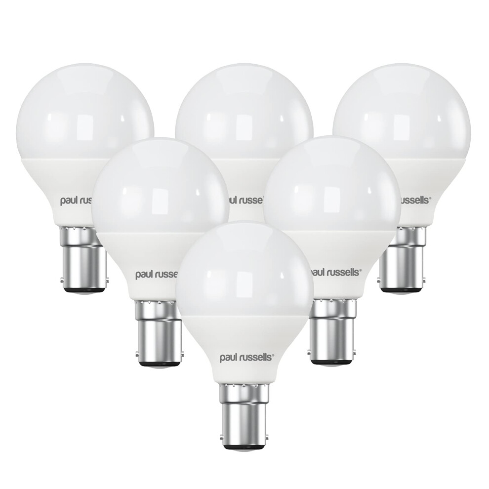 paul russells LED Golf Ball Light Small Bayonet Cap B15, 40w Equivalent Bulb, 4.9W 470Lumens LED Bulbs, 2700K Bright Warm White, Mini Globe Frosted G-image-OPC-PK55RBJ-NEW