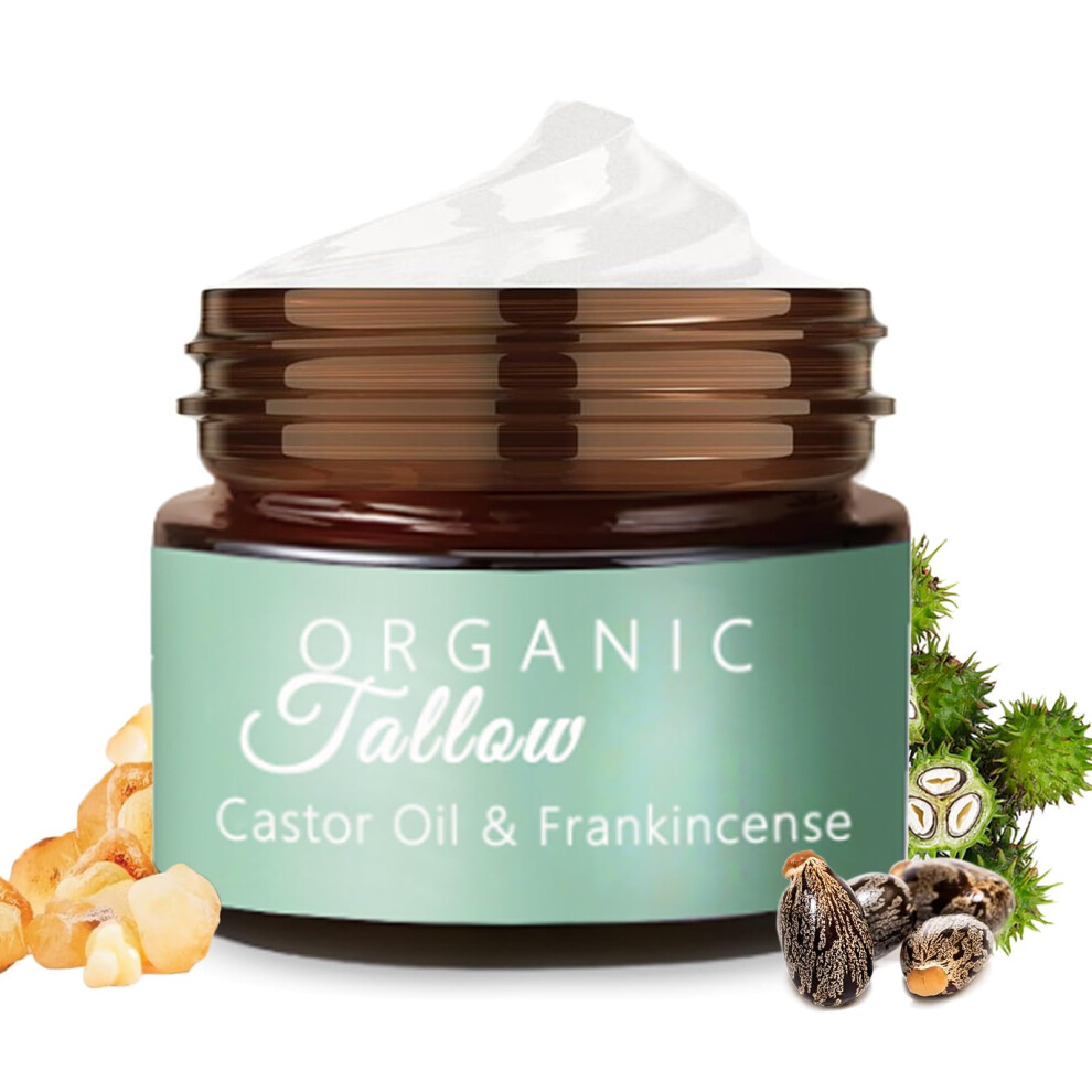 Vbolre Grass Fed Beef Tallow With Frankincense Oil And Castor Oil, Organic Grass Fed Beef Tallow For Skin, Whipped Beef Tallow Frankincense Oil Castor