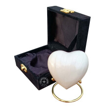 White Cremation Urn for Ashes Keepsake Heart Urn with Black Box and Brass Stand Mini urn for Your Loved one Adult & Funeral Burial for Adults and