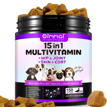Dog Multivitamin Chewable,15-in-1 Dog Vitamins & Supplements for Dogs, Hip & Joint Supplements, Immune System, Skin & Coat, Gut Health, for All Ages