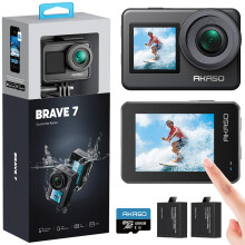 AKASO Brave 7 Action Camera with 128GB microSDXC Memory Card - IPX8 Waterproof Underwater Camera Native 4K 20MP WiFi Cam with Touch Screen EIS 2.0 Zo