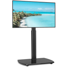 RFIVER TV Floor Stand for 32 to 65 inch TVs, Adjustable Swivel with Glass Base, Max VESA 400x400mm, Black