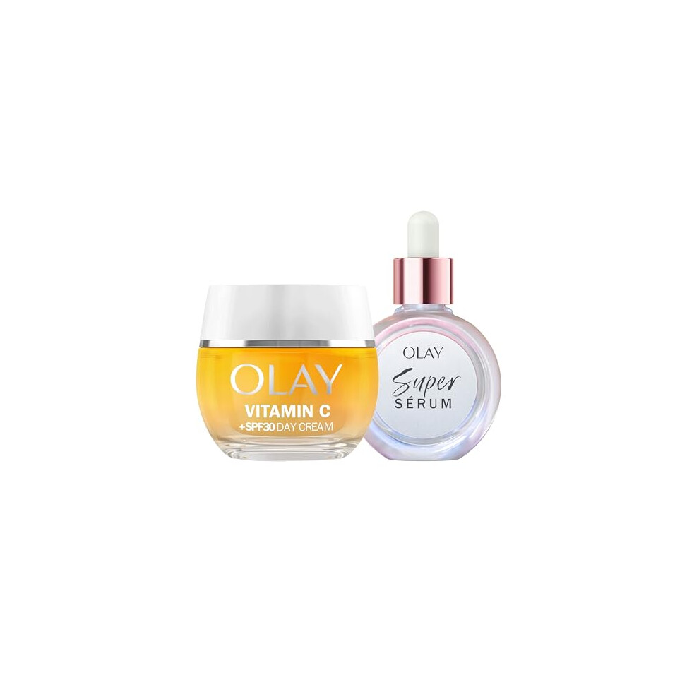 Olay Cream Bundle Of Super Serum, 30Ml + Vitamin C Face Moisturiser Day Spf 30, 50Ml