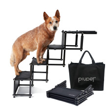 PiuPet? Dog steps I Loadable up to 80kg Ramp for cars stairs foldable large and small dogs Usable all vehicles, Polyvinyl Chloride, Black