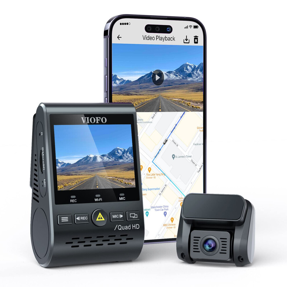 VIOFO A129 Plus Duo 2K Dual Dash Cam - Wifi GPS HDR Enhanced Night Vision Front & Rear Dash Cameras - 140 Wide Angle Compact Wireless Dash Cams for