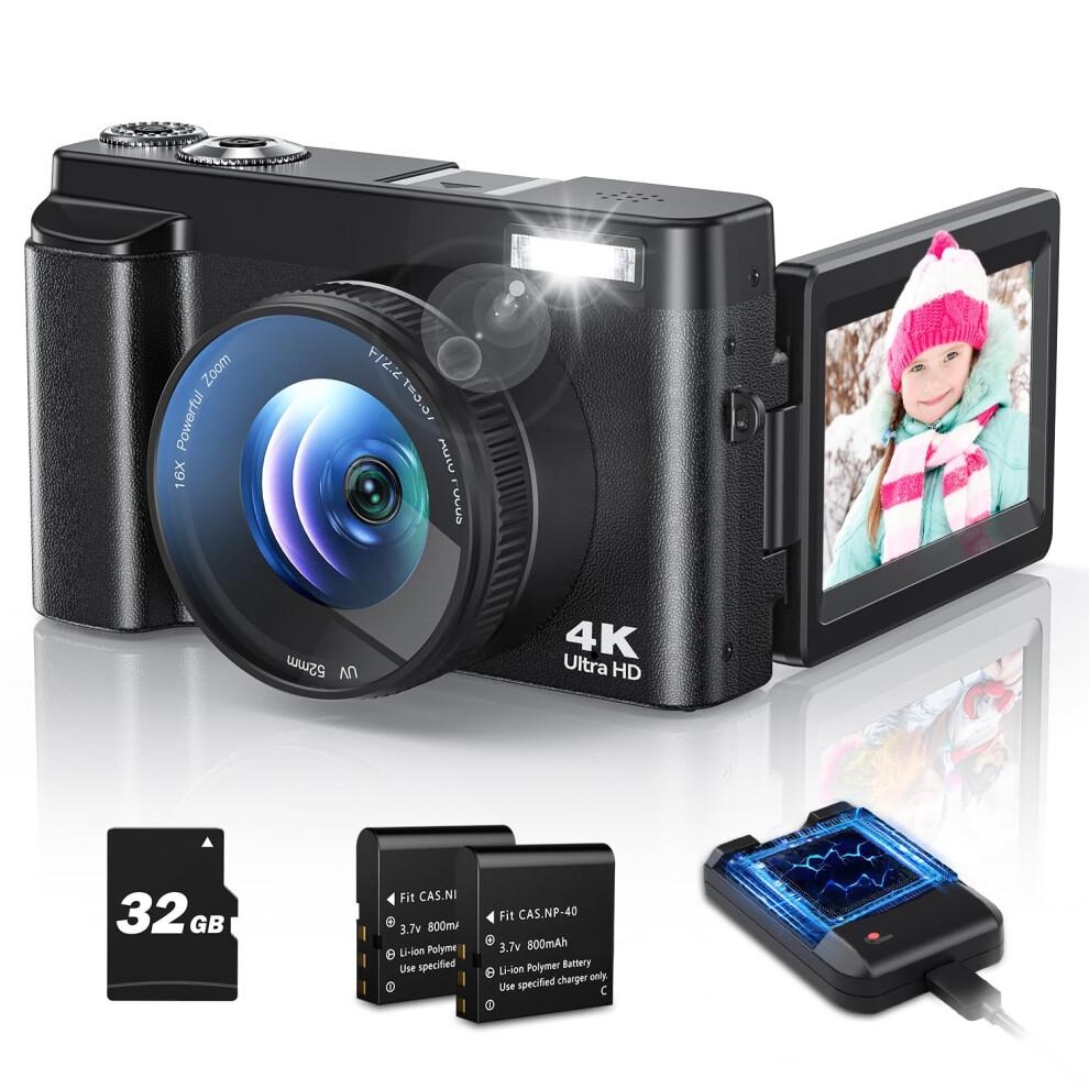 4K Digital Camera For Photography And Video, Autofocus Anti-Shake 48Mp Vlogging Camera For Youtube, 3'' 180Flip Screen Camera With Flash 16X Zoom, D 57122052
