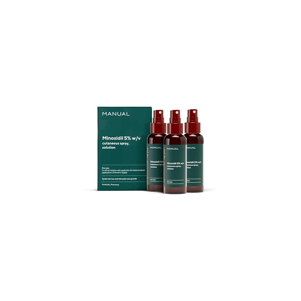 Manual 5% Minoxidil (3 X 60Ml) Formula For Men - Increases Blood Flow To Follicles - Promotes Growth For Longer, Thicker Hair - Stimulates Hair Regro
