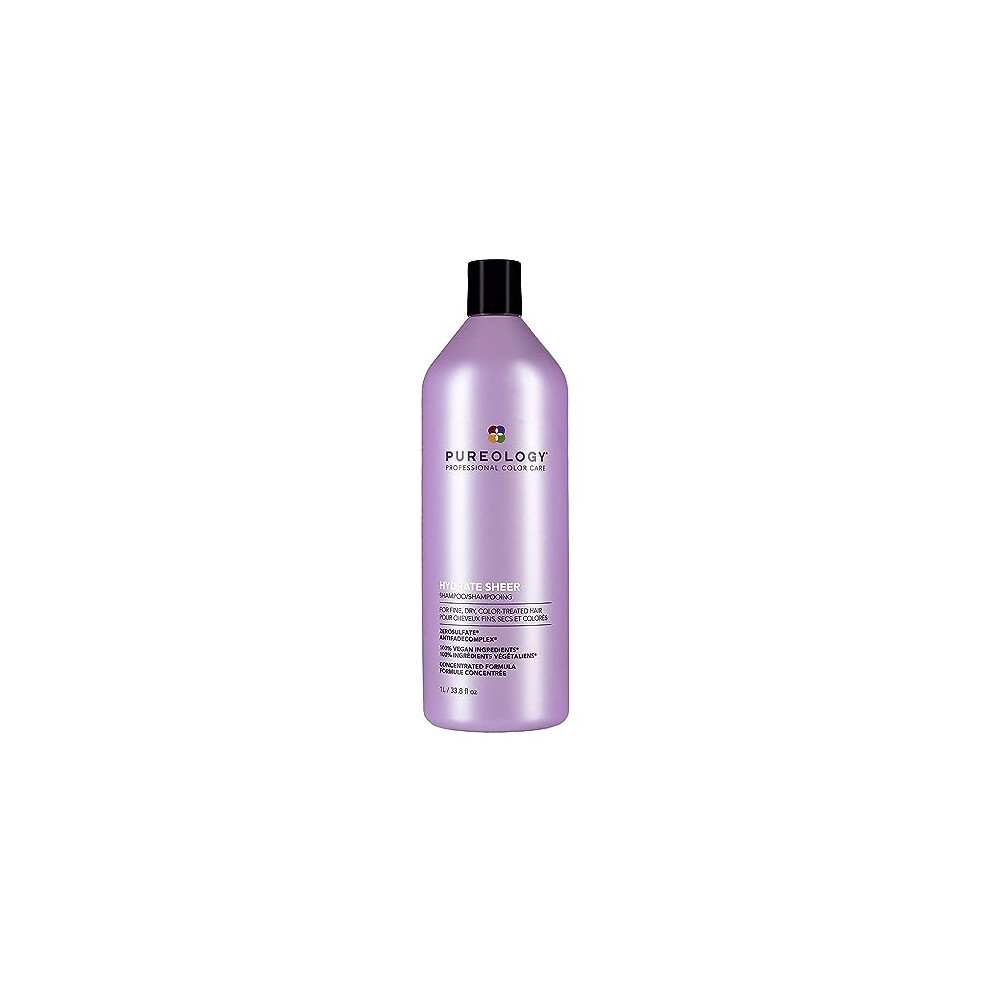 Pureology Hydrate Sheer, Moisturising Shampoo, For Fine, Colour Treated Hair, Vegan Formulas, Sulphate Free For A Gentle Cleanse