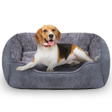 Oveppy Dog Bed Medium, Super Soft Rectangle Dog Beds, Washable Warming Pet Bed with Anti-Slip Bottom, Anti-Anxiety, Machine Washable, Grey, 25 x 21 x