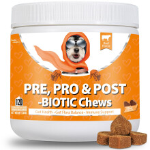 Daily Probiotics for Dogs - 120 Beef Flavored Soft Chews with Natural Pumpkin Powder for Healthy Gut & Sensitive Tummy. Reduces Scooting, Loose