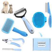 Lanswood 6 Pack Dog Grooming Kit Dog Brush-Slicker Dog Brush, Double Sided Dog Shedding Brush, Nail Clipper with Nail File, Flea Comb for Dogs, Bath