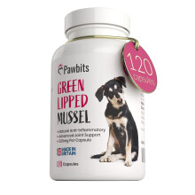 Pawbits 120 Green Lipped Mussel For Dogs 500mg Hip & Joint Support Powder Capsules (Not Tablets) for Dogs - Containing Premium New Zealand Mussel