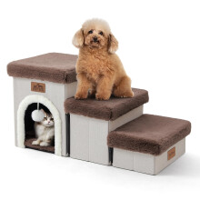 COZY KISS Dog Stairs for Small Dog with Storage or Condo, Foldable Pet Step with Leakproof Cover, Older Cat Steps for Bed Couch Sofa, Stable, Comfort,